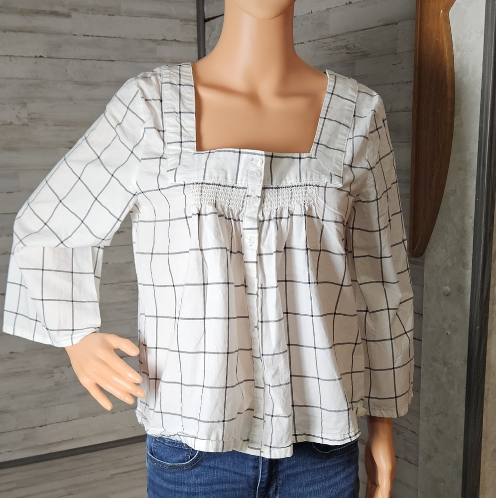 Route 66 White Windowpane Square-Neck Blouse – Size M